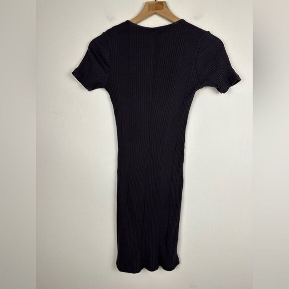 Monrow Women's Black Ribbed Short Sleeve Cutout Mini T-Shirt Dress Size XS - Picture 9 of 10